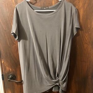 kim & cami gray front tie shirt